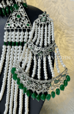 Antique Beauty Silver Dulhan Hyderabadi Set - Emerald (Green) [Click inside image for HD quality] - Image 2
