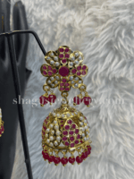 A+ Dazzling Pearl Studded Big Jhumka - Ruby (Red) [Click inside image for HD quality] - Image 2