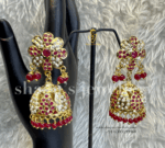 A+ Dazzling Pearl Studded Big Jhumka - Ruby (Red) [Click inside image for HD quality]