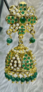 Dazzling Pearl Studded Big Jhumka - Emerald (Green) [Click inside image for HD quality] - Image 2