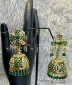 Dazzling Pearl Studded Big Jhumka - Emerald (Green) [Click inside image for HD quality]