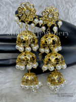 Snazzy White Pearl 3-Layers Jhumka [Click inside image for HD quality] - Image 3