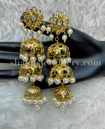 Snazzy White Pearl 3-Layers Jhumka [Click inside image for HD quality] - Image 2
